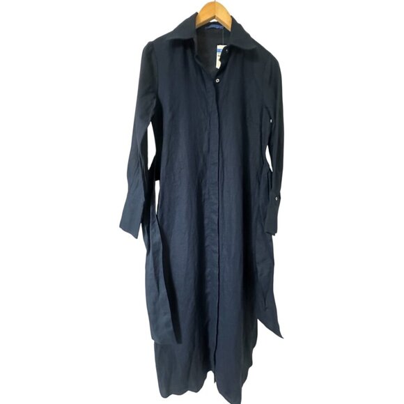 New J. McLaughlin Linen Orla Midi Dress XS Navy Blue Minimalist Resortwear - Picture 5 of 10